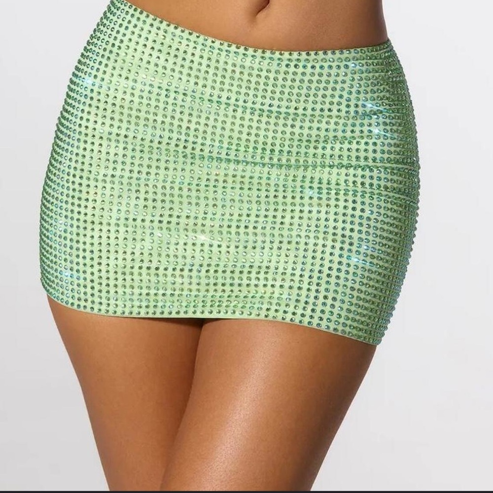 Oh Polly Green Embellished Mini Skirt